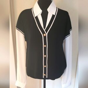 Adrianna Papell Black and White Contrast Button Down NWOT